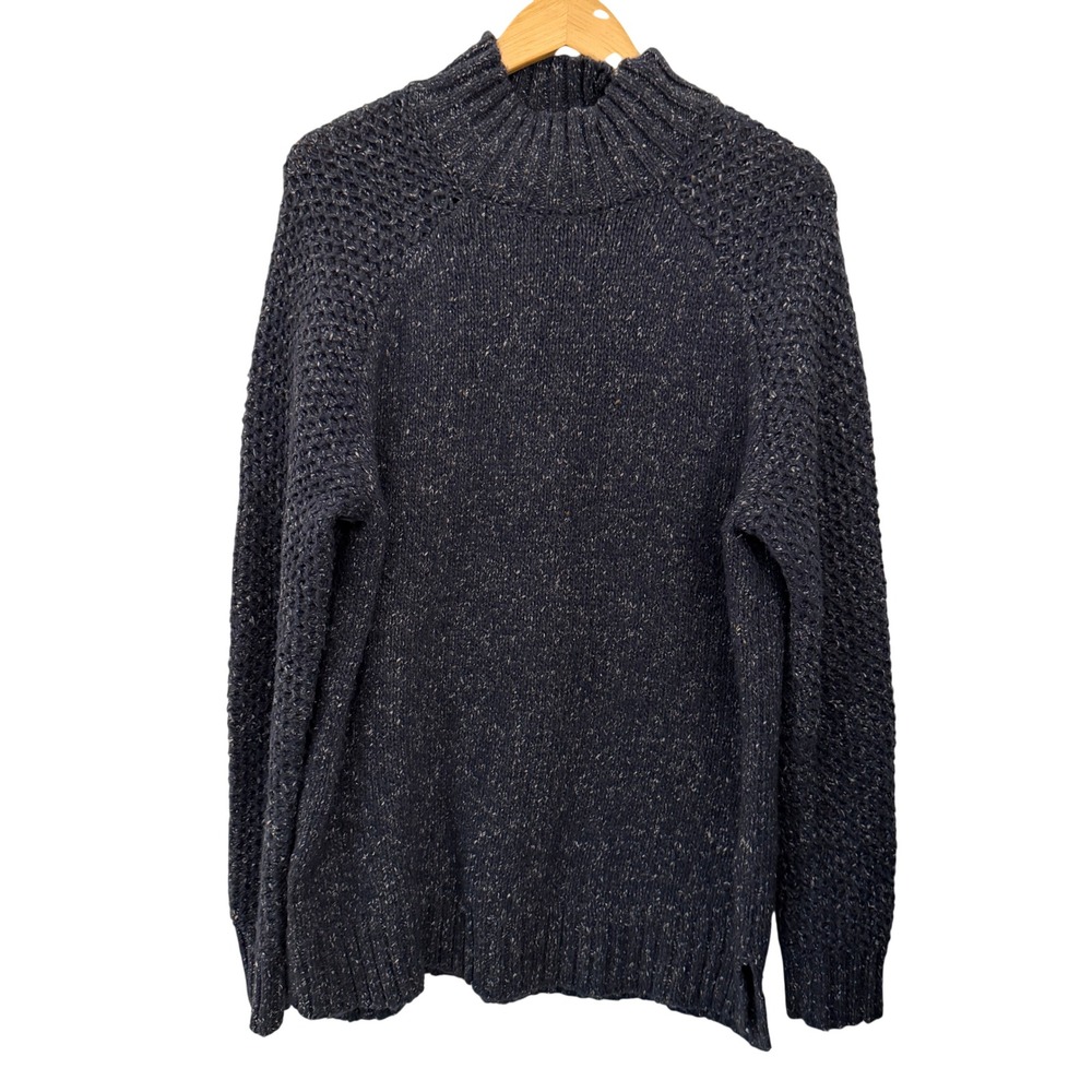 Prana‎ Sweater Large Blue Wool Blend Mock Neck Chunky Knit Speckled Excellent